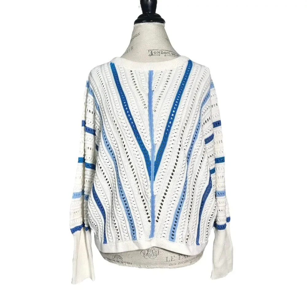 Paisie | Women | Pointelle Knit Multi Stripe Dolman Sleeve Sweater Top | Size XL